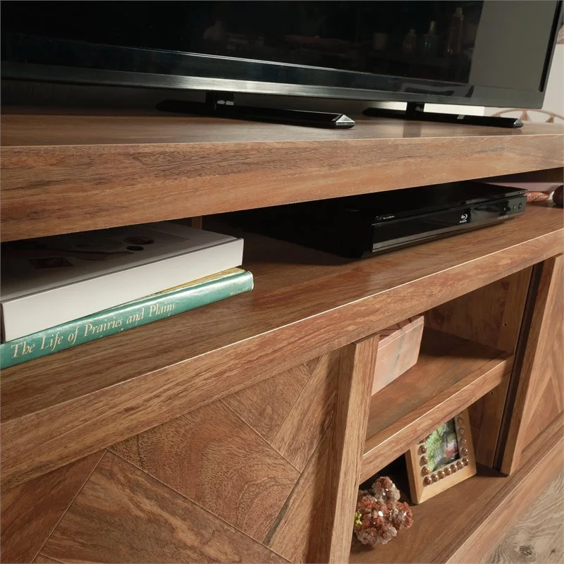 Sauder Cannery Bridge Herringbone TV Stand for TVs up to 65", Sindoori Mango Finish
