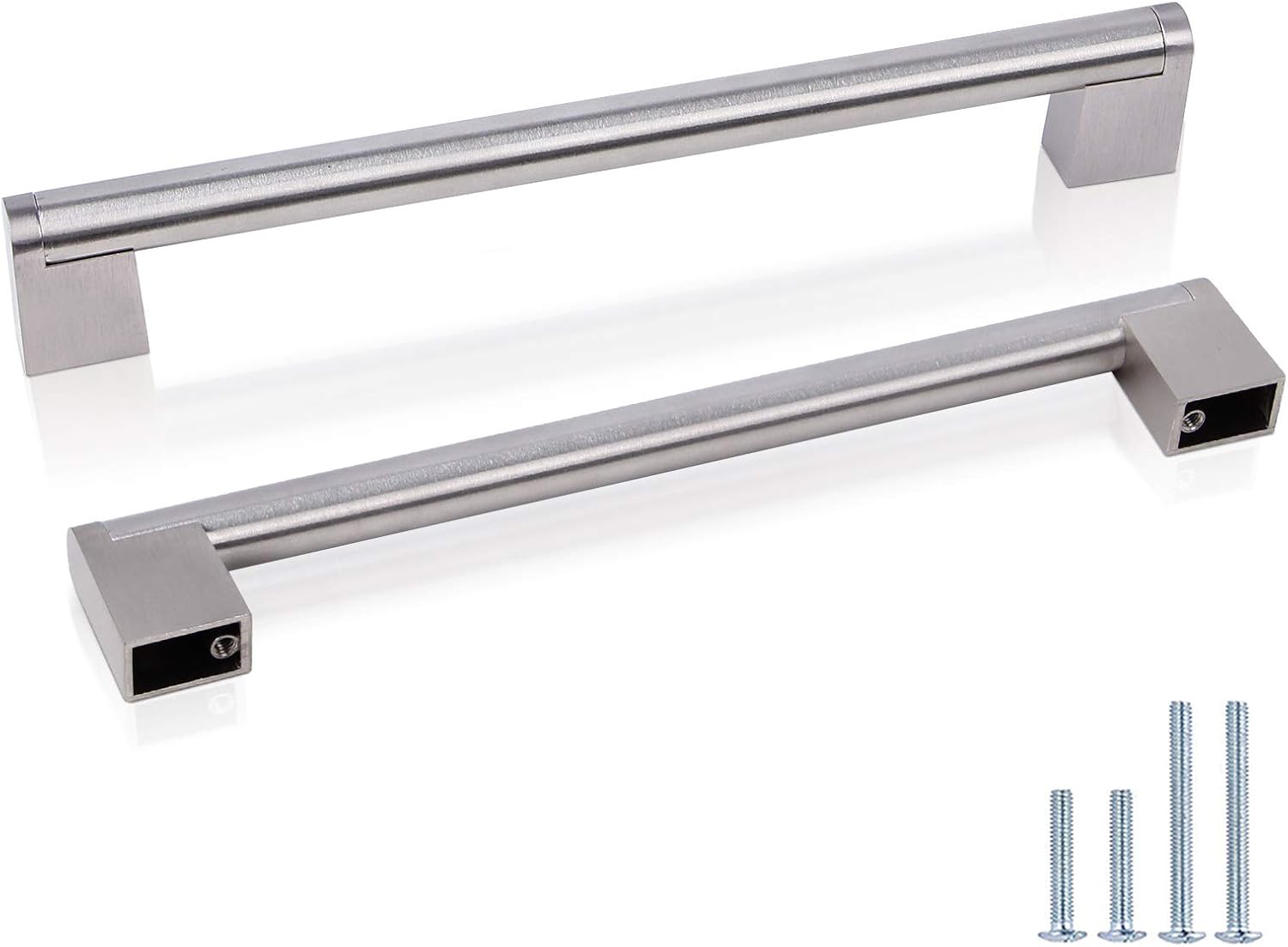 (30 Pack) Probrico 5 Hole Centers Euro Cabinet Pulls Modern Round Bar Pull with Square Base Satin Nickel Stainless Steel Kitchen Bathroom Drawer Dresser Furniture Cabinet Hardware