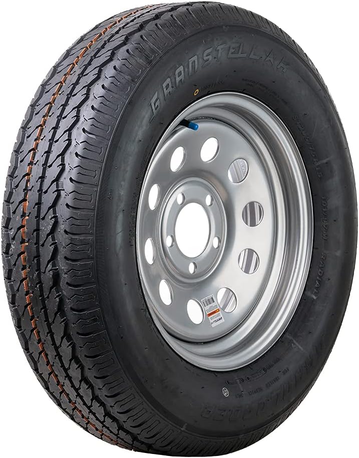 Gran Stellar Tire ST205/75R15 MOD-GREY | (5x4.5) Bolt Circle | Trailer Wheel | Tire Mounted (4)