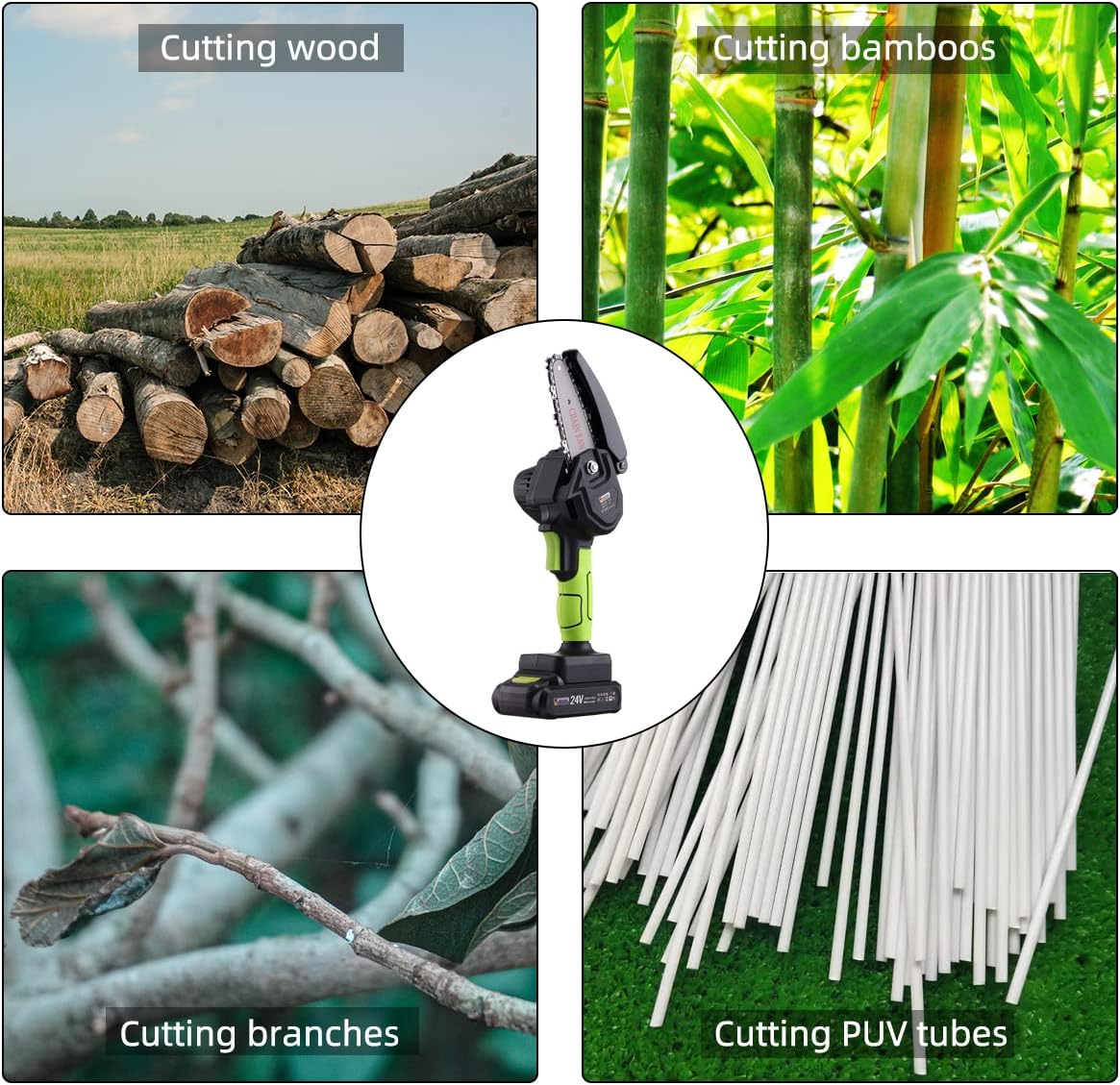 DOCFUN Mini Chainsaw Cordless with 2 Pcs 24V Rechargeable Battery, Portable One-Handed Chainsaw for Tree Trimming Branch Wood Cutting and Gardening Pack of 2