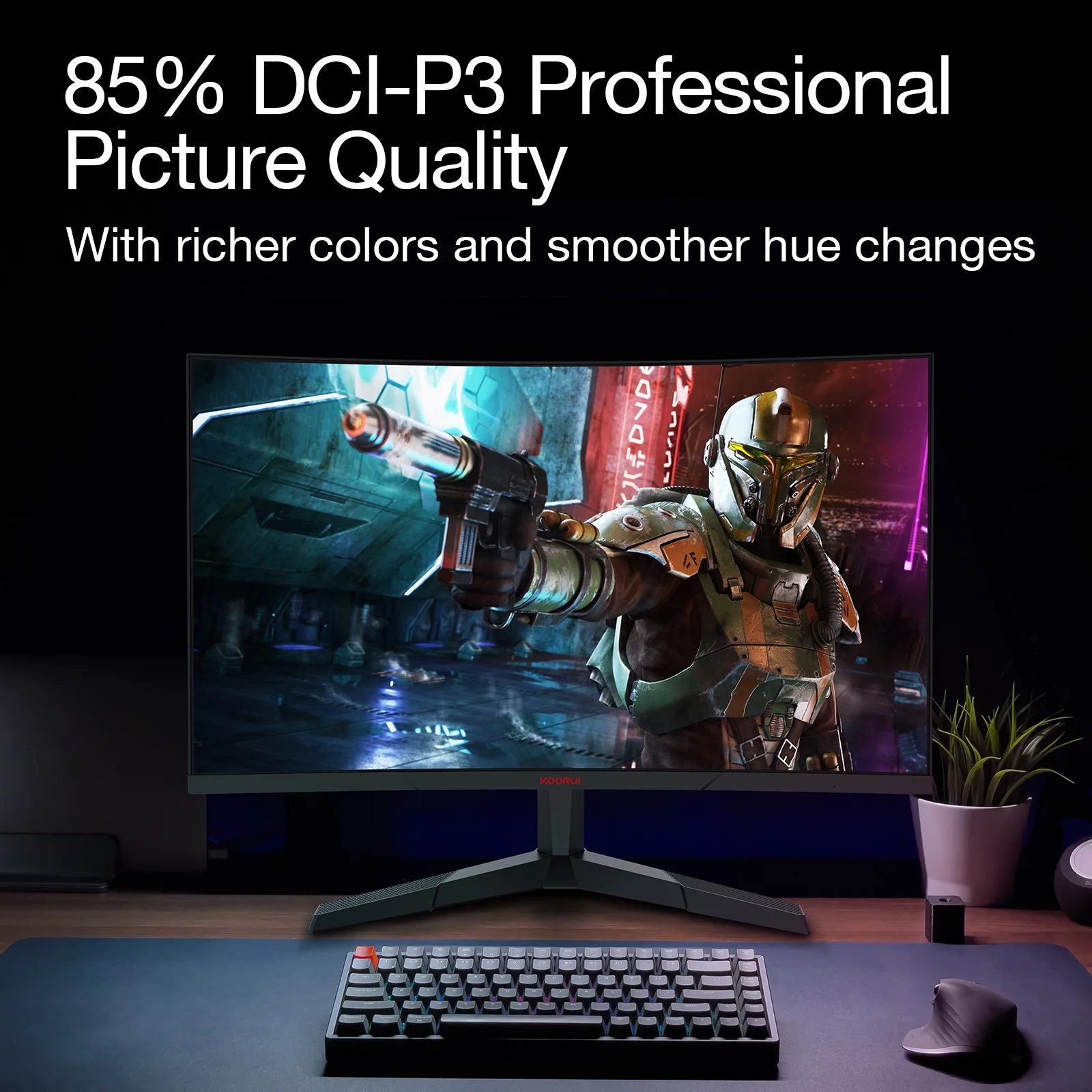 KOORUI 27 inch 2K QHD 144Hz 1ms Curved Gaming Monitor,Adpitive-sync Technology,100% sRGB Computer Monitor,HDMI/DisplayPort,Black,27E6QC