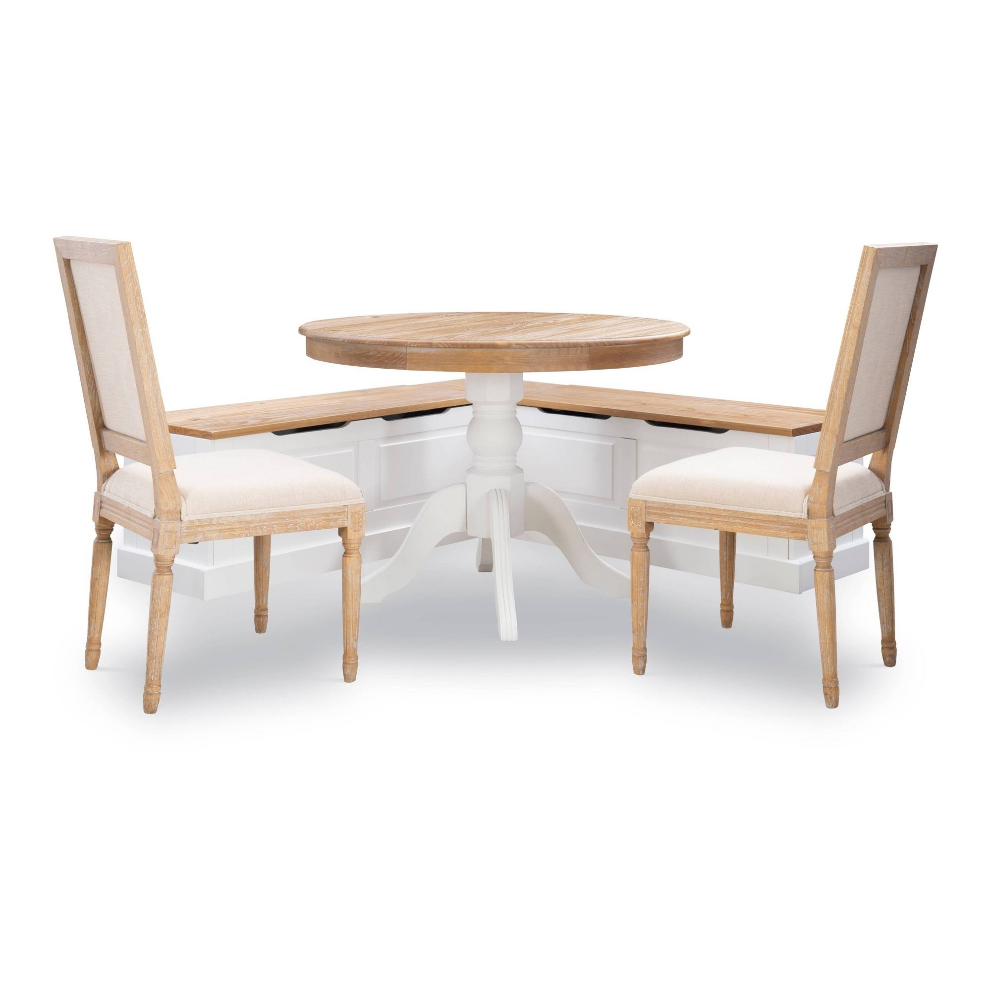 Linon Tobin Backless Corner Breakfast NOOK with Table and Storage, SEATS 4, Natural Finish