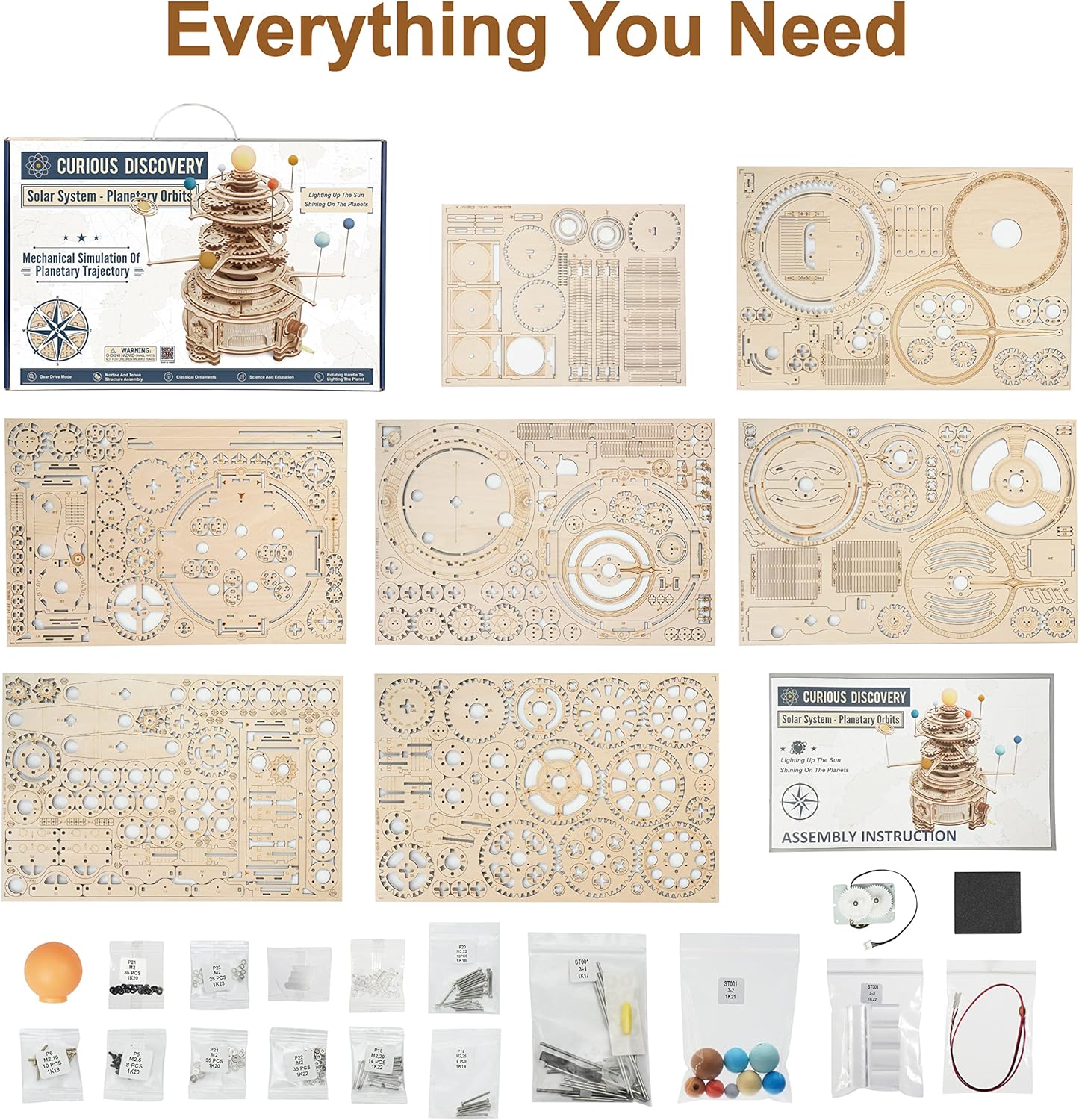 ROBOTIME 3D Wooden Puzzle for Adults DIY Solar System Model Kit Mechanical Orrery Craft Kits to Build Unique Gift for Teens Pack of 2