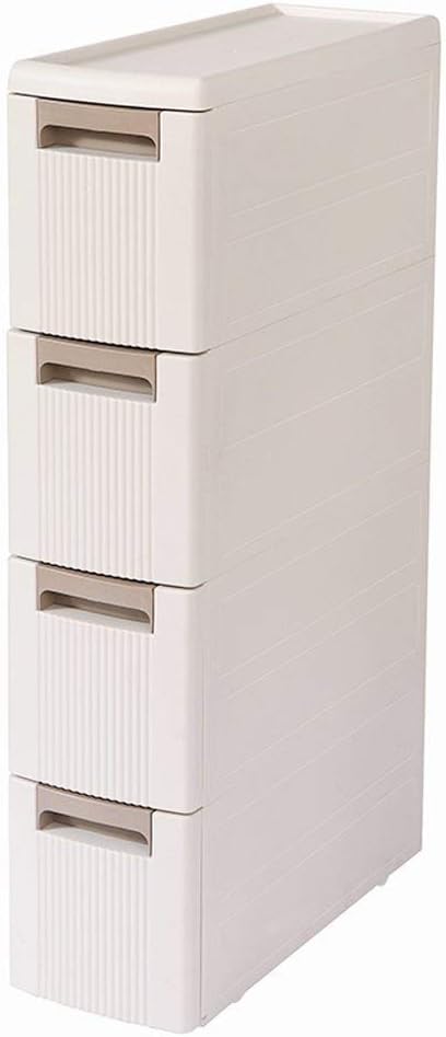 Feibrand 5 Storage Drawers Rolling Cart Organizer Plastic Drawers Unit on Wheels Tower Narrow Slim Container Cabinet for Bathroom Bedroom 17.7 x 7 x 38.8 Inches