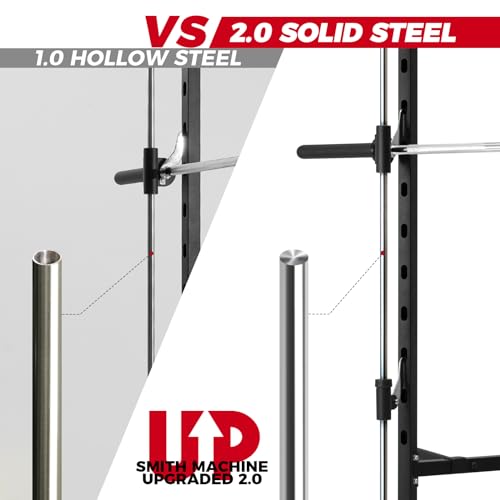 RitFit Smith Machine Power Rack with LAT-Pull Down System, Landmine, Barbell Bar, Plate Storage Pegs and More Training Attachment
