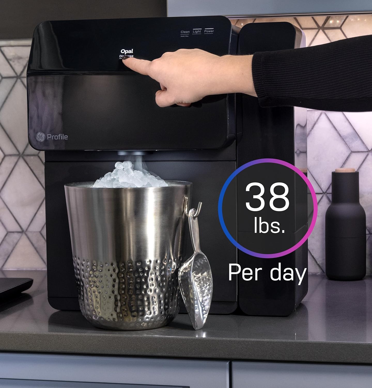 GE Profile Opal Ice Dispenser | Countertop Nugget Ice Maker with Ice Dispenser & 1-Gallon Side Tank | Ice Machine with WiFi Connectivity | Smart Home Kitchen Essentials | Satin Black