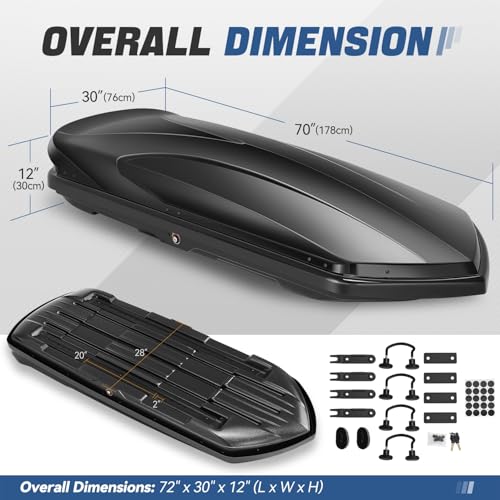 Auto Dynasty Hard Shell Roof Top Mount Car Storage Travel Luggage Box Cargo Carrier, 53 (L) x 34 (W) x 15 (H) Inches, Capacity 110 Pounds, 11 Cubic Feet (Tool-Free Install), Glossy Black Finish