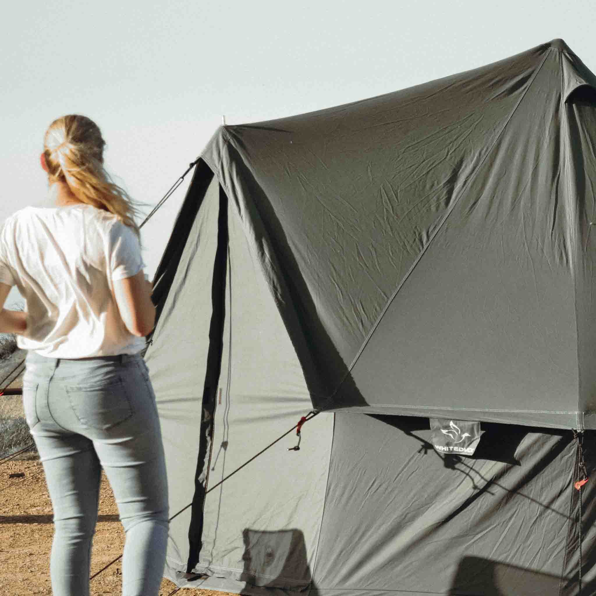 WHITEDUCK Regatta Canvas Bell Tent w/Stove Jack, Sandstone Beige, 13', Water Repellent 4-Season Camp