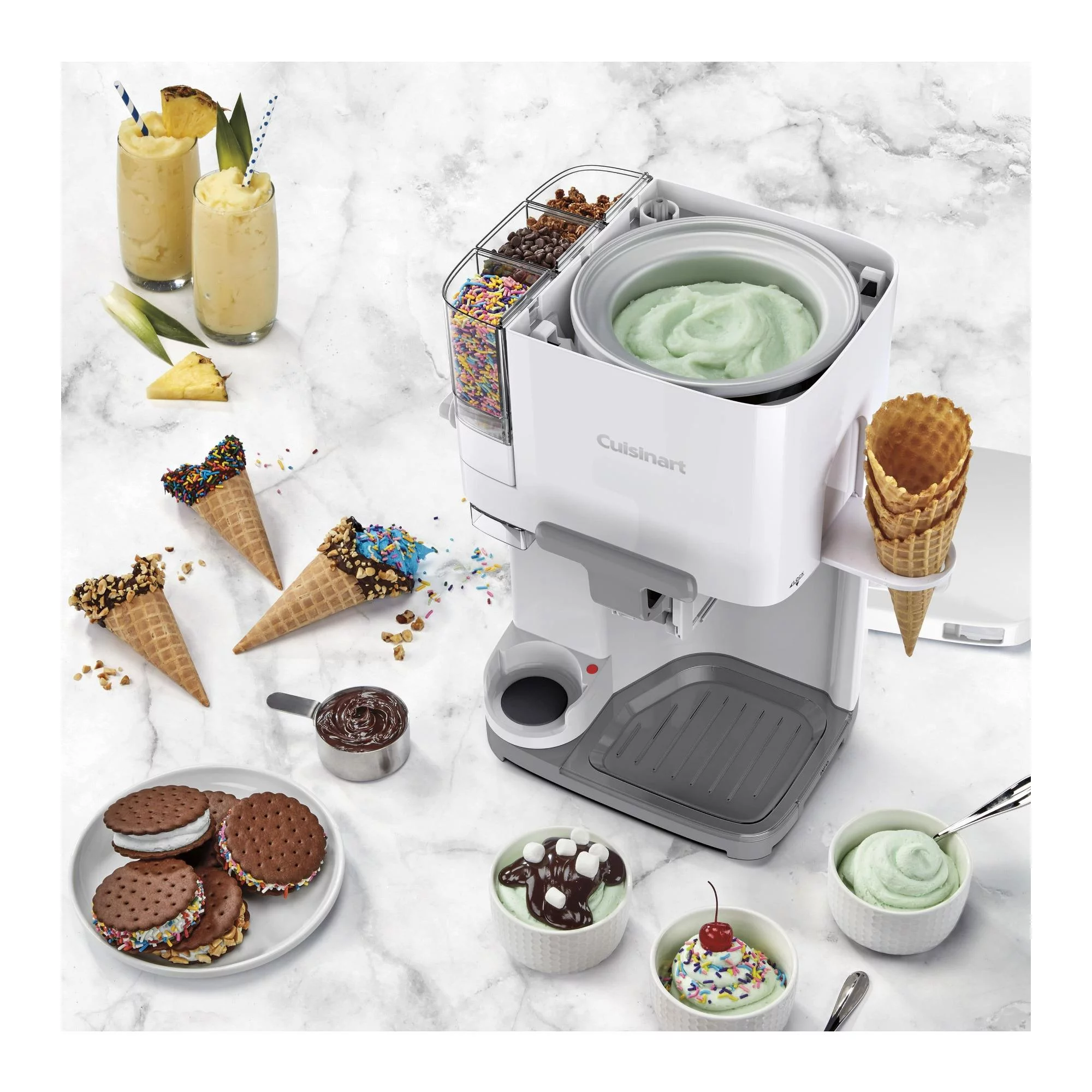 Cuisinart Mix It In Soft Serve Ice Cream Maker (White) w/Paper Cups Bundle