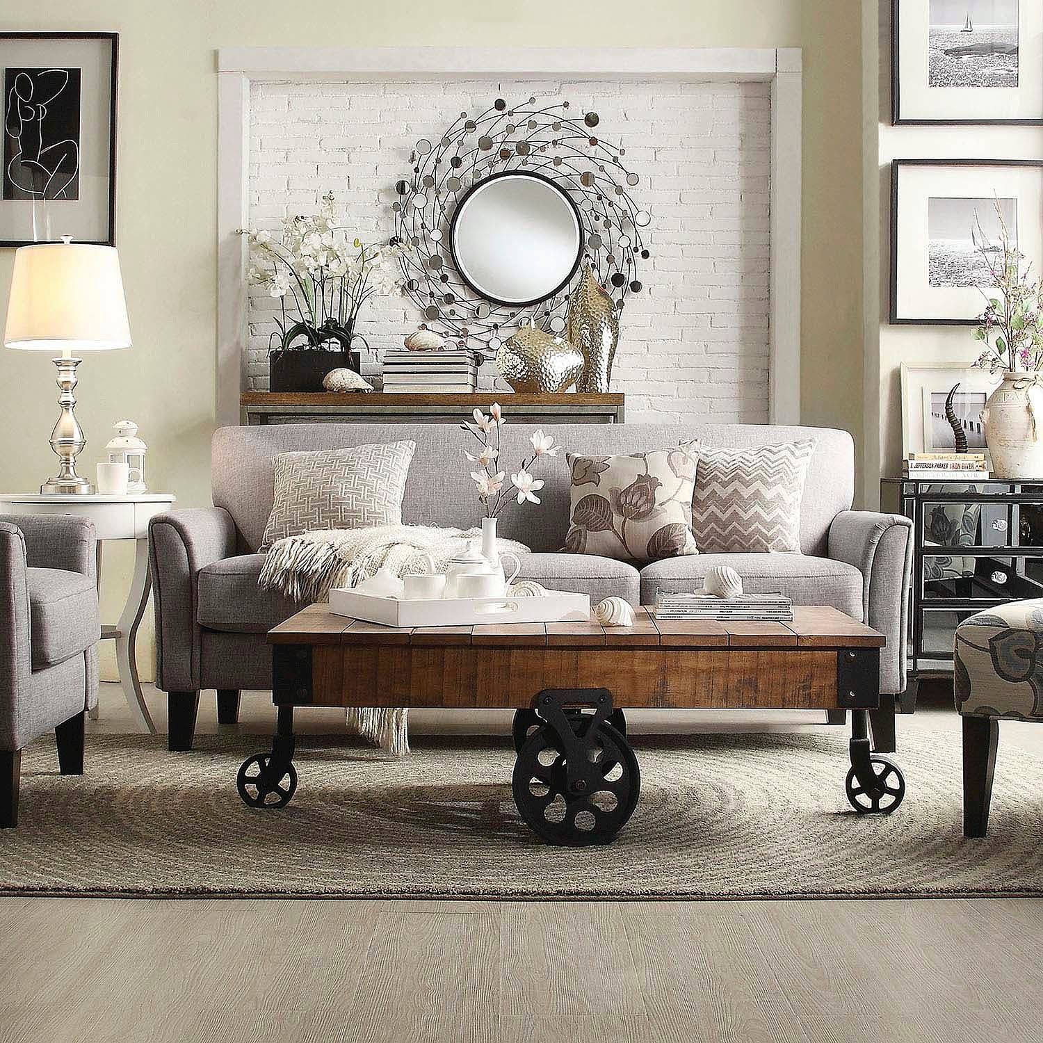 Ronay 42x22 Rustic Industrial Factory Cart Cocktail Table Natural Inspire Q