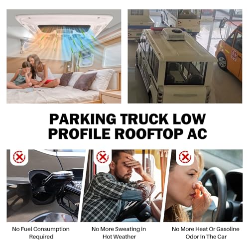 Camper 12V Rooftop AC Unit RV Air Conditioner Heater Combo, 12 Volt A/C Unit Low-Noise, Heating & Cooling for Car, Truck, Trailer, Boat