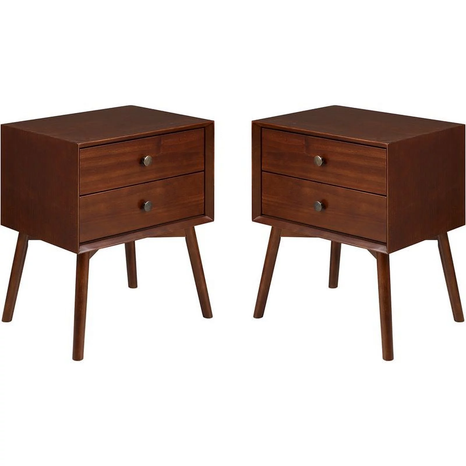 Walker Edison 2-Piece Solid Pine Wood Bedroom Nightstand Set in Walnut
