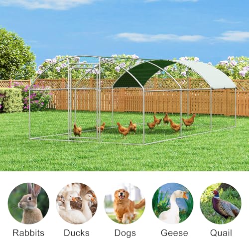 Large Metal Chicken Coop Walk-in Poultry Cage Chicken Run Pen Dog Kennel with Waterproof and Anti-Ultraviolet Cover for Outdoor Farm Use(9.8' L x 19.7' W x 6.4' H)