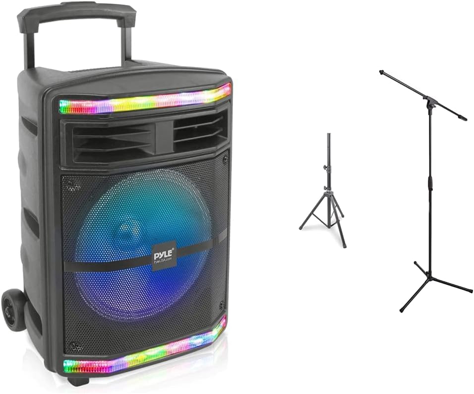 Portable Bluetooth PA Speaker System - 600W Bluetooth Speaker Portable PA System W/ Rechargeable Battery 1/4 Microphone In, Party Lights, MP3/USB SD Card Reader, Rolling Wheels - Pyle PPHP1044B