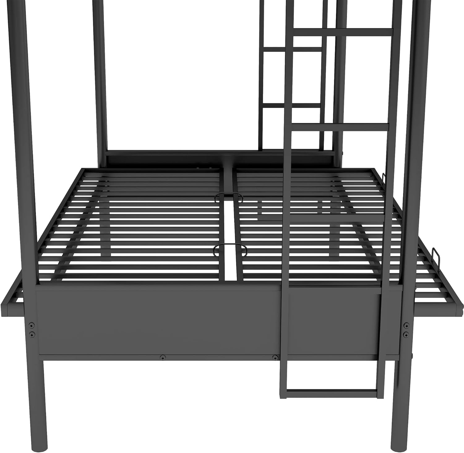 Twin Over Futon/Full Bunk Bed, Convertible Couch and Bed, Heavy Duty Metal Frame with 2 Side Ladders and Guardrail for Kids/Teens/Adults, Black