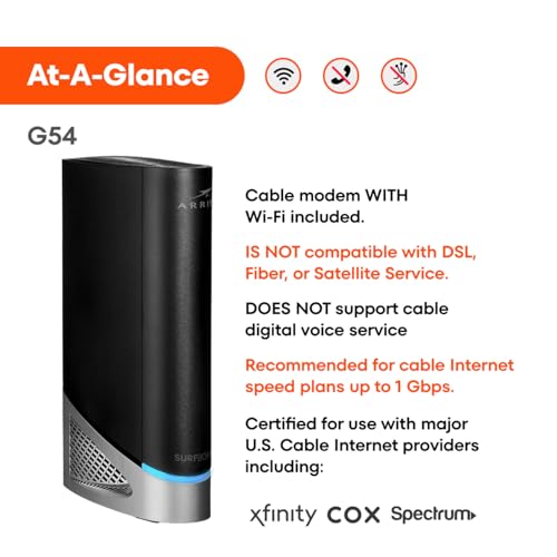 ARRIS (SB8200) - Cable Modem - Fast DOCSIS 3.1 32x8 Gigabit Cable Modem , Approved for Comcast Xfinity, Cox, Charter Spectrum, & more | 1 Gbps Max Internet Speed, 4 OFDM Channels - (No Built-in Wifi)