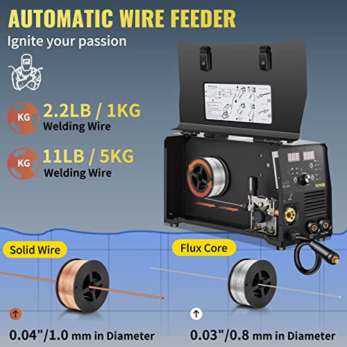 VEVOR 250Amp MIG Welder, Welding Machine 3 in 1, 220V Flux Core/Gas/Solid Wire Welding Machine w/IGBT Inverter & Torch, Digital MIG/Lift TIG/Stick Multiprocess Welder