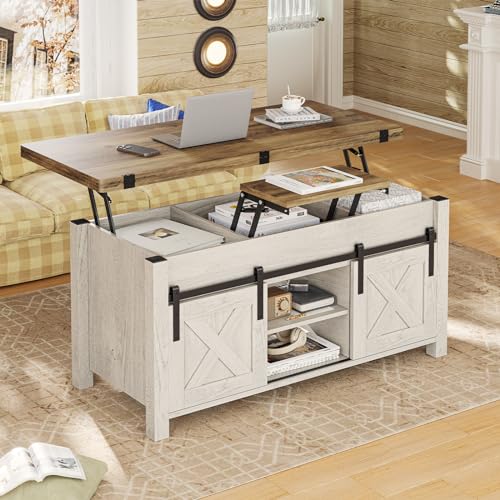 SEDETA Lift Top Coffee Table, 4 in 1 Multi-Function Convertible Coffee Tables with Storage and Hidden Compartment, Farmhouse Coffee Table Converts to Dining Table for Living Room, Grey