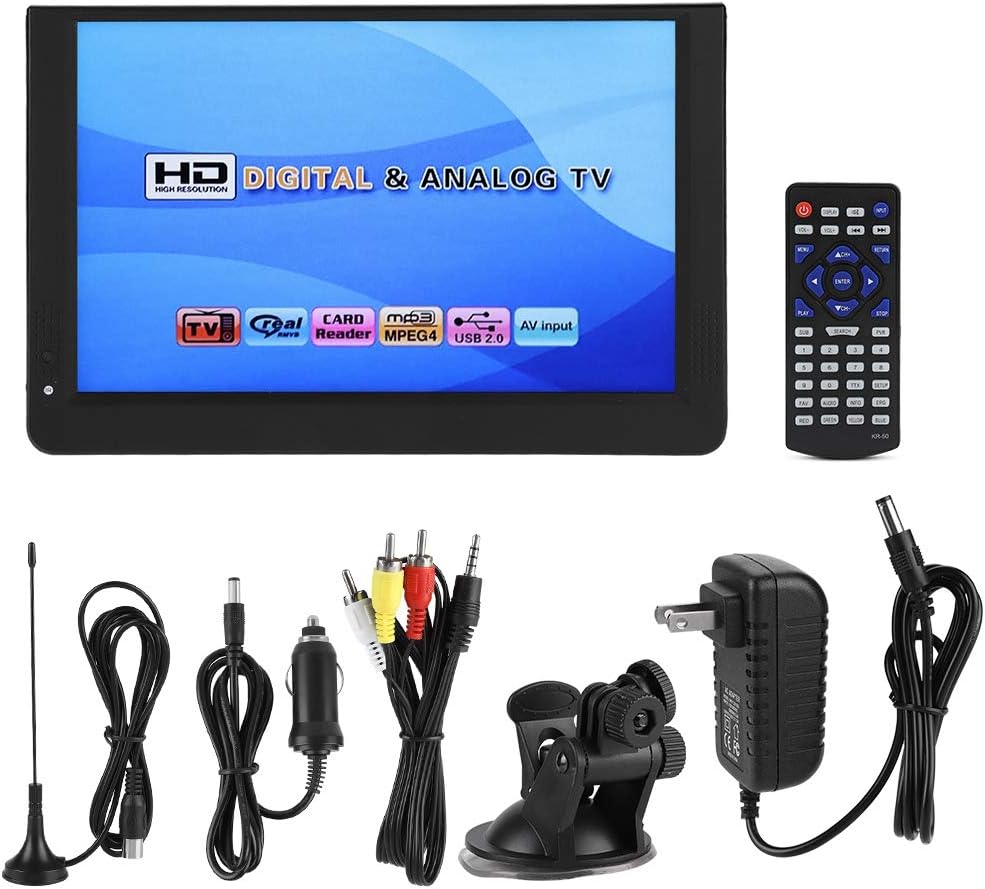Small Flatscreen TV, Portable Widescreen LCD Display, 12 Portable Widescreen LCD TV with Remote Control Color Screen 1080P ATV/UHF/VHF, 1280800 Digial TV and ATV Support AV in/Out, MMC Card