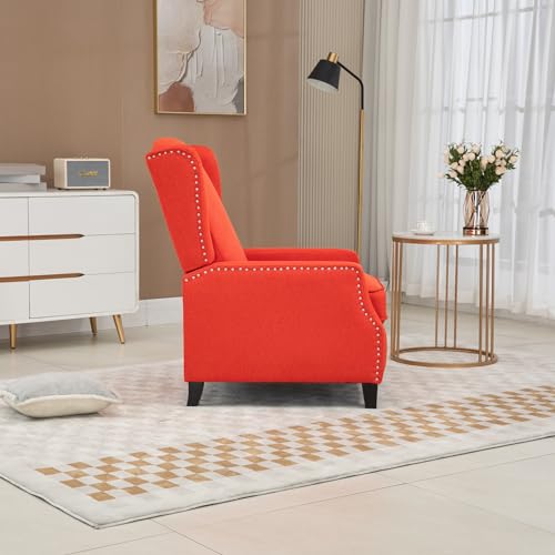 Adjustable Wingback Recliner Chair, Push Back Recliner Sofa Chair with Adjustable Back and Footrest, Stylish Small Reclining Armchair for Living Room, Reading Room, Red