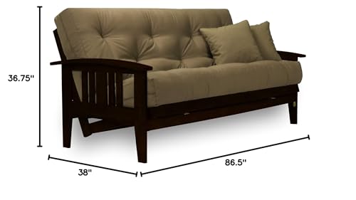 Nirvana Futons Westfield Complete Futon Set - Espresso Finish (Warm Black) – Large Queen Size, Mission Style Wood Futon Frame with Mattress Included (Twill Red), More Mattress Colors Available