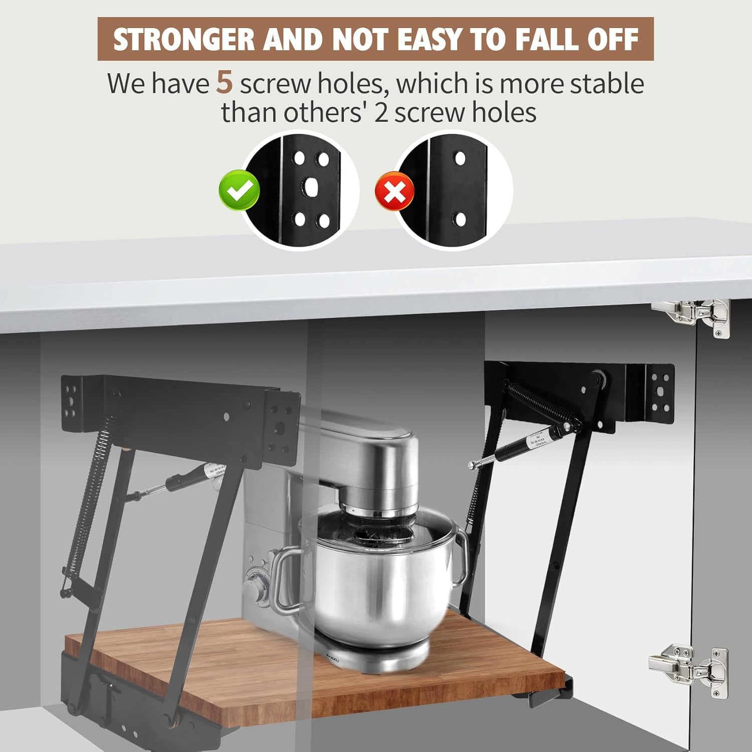 Mixer Lift for Cabinet, Appliance Lift with Soft-Close, Space-Saving Design, Locking Mechanism, Holds Up to 60 LBS, Zinc Finish, for Small Kitchen Appliances.