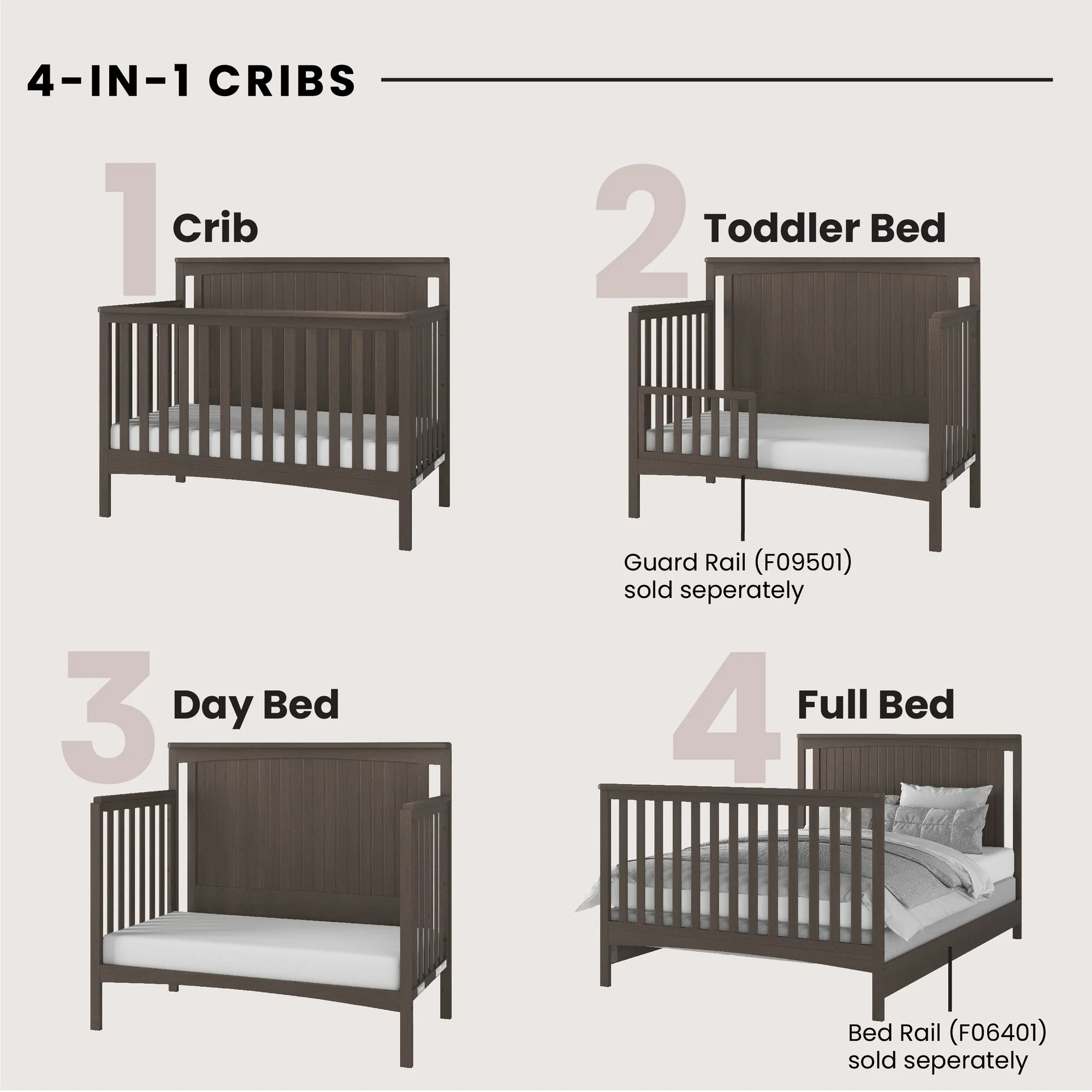 Child Craft Scout 4-Piece Nursery Set with 4-in-1 Convertible Crib, Dresser with Changing Table Topper, Cozy Glider, and Toy Box (Dapper Gray)