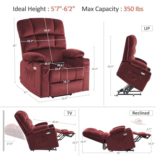 MCombo Large Dual Motor Power Lift Recliner Chair for Elderly, Massage and Heat, Lay Flat, Zero Gravity, Home Button, USB Port, Fabric 7680 (Large, Beige)