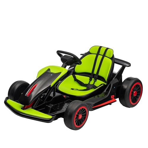 Go Kart, Electric Drift Kart Car with Adjustable Seat, 24V 7Ah Outdoor Ride On Toy, 2 * 200W Motor, 8.1 MPH, LED Lights, Toy Race Car for Kids 6-12 Years Old