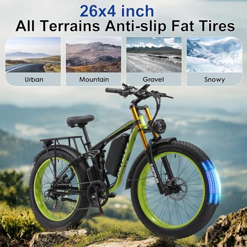 Electric Bike for Adults, 4000W Peak Power 26” Fat Tire Ebike, 34MPH AWD Dual Motor Electric Bicycles, 48V 23AH Removable Battery Fast Dual Hydraulic Brakes Electric Mountain Bike