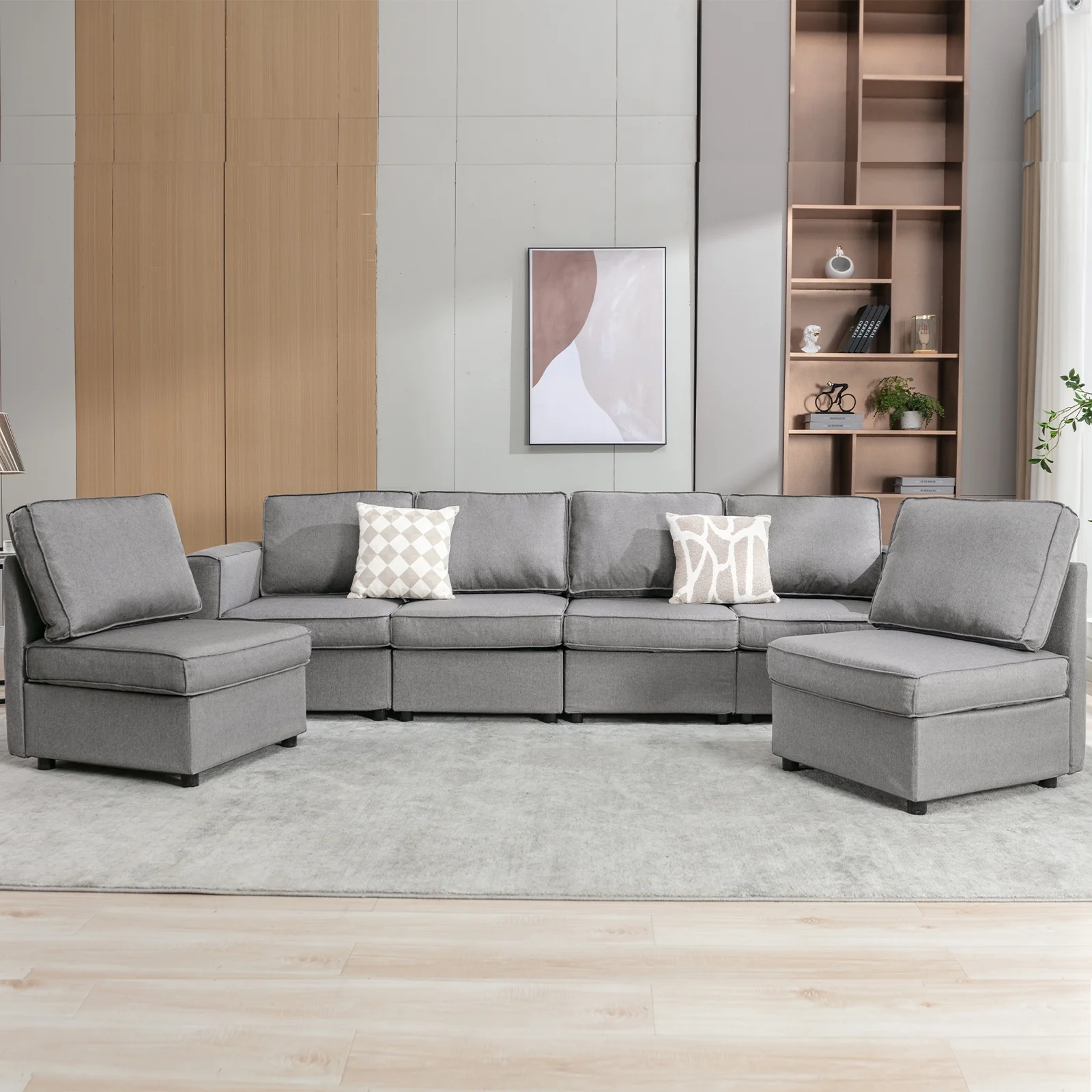 Bonzy Home U-Shaped Sectional Sofa with Storage and Reversible Chaises,Light Grey
