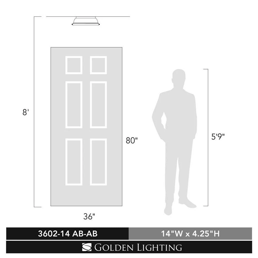Golden Lighting 3602-14 AB-PW Duncan Flush Mount Aged Brass