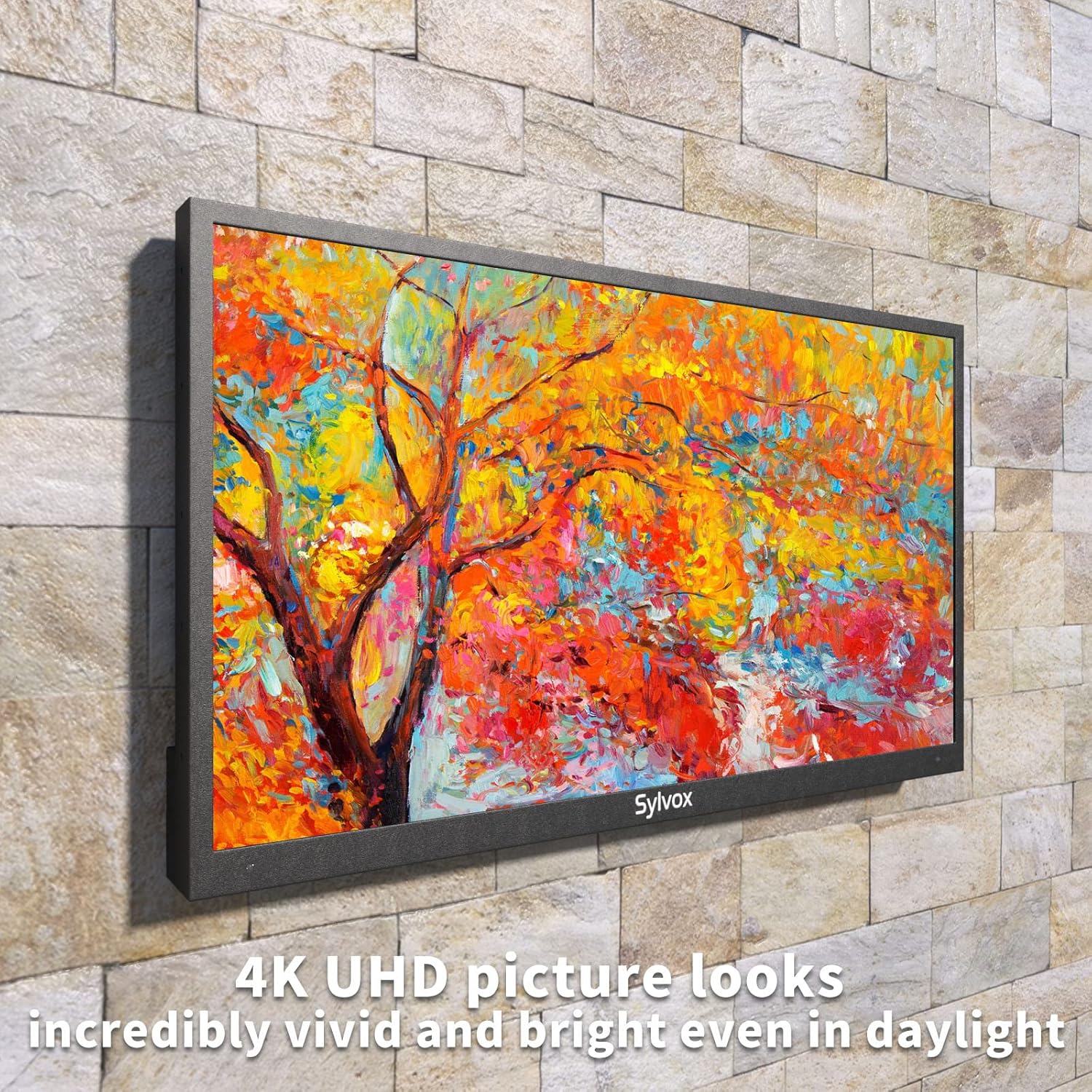 SYLVOX 43" Outdoor TV with 60W Waterproof Soundbar, Weatherproof TV for Outdoor, 4K UHD, IP55 Waterproof, 1000 Nit Suitable for Partial Sun & Full Shade Areas(Deck Series)