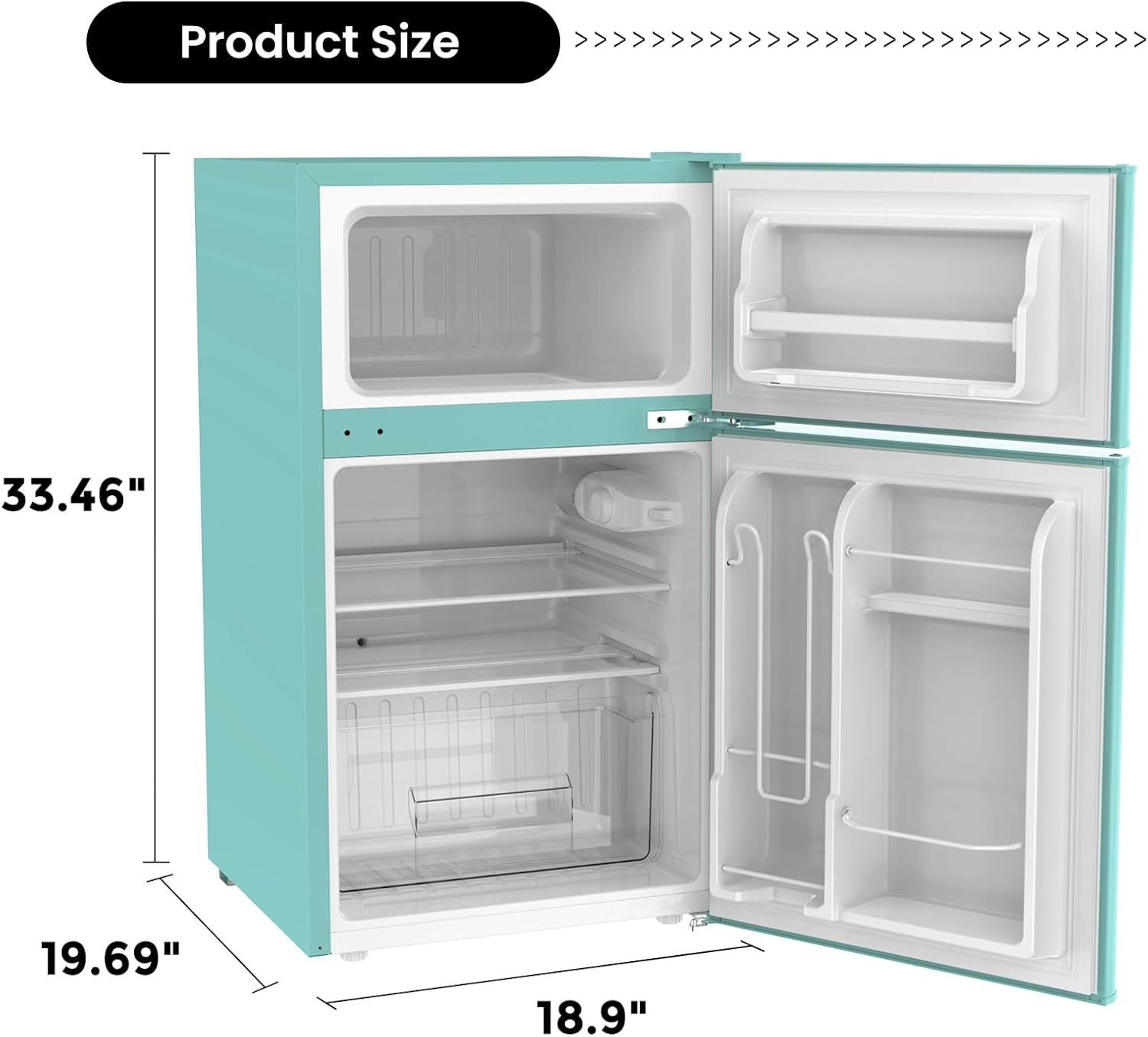 COWSAR Compact Refrigerator, 3.2 Cu Ft, Mini Refrigerator with Freezer, Double Door, 7 Temperature Settings, Low Noise, Suitable for Dorm/Apartment/Office/Kitchen, Green