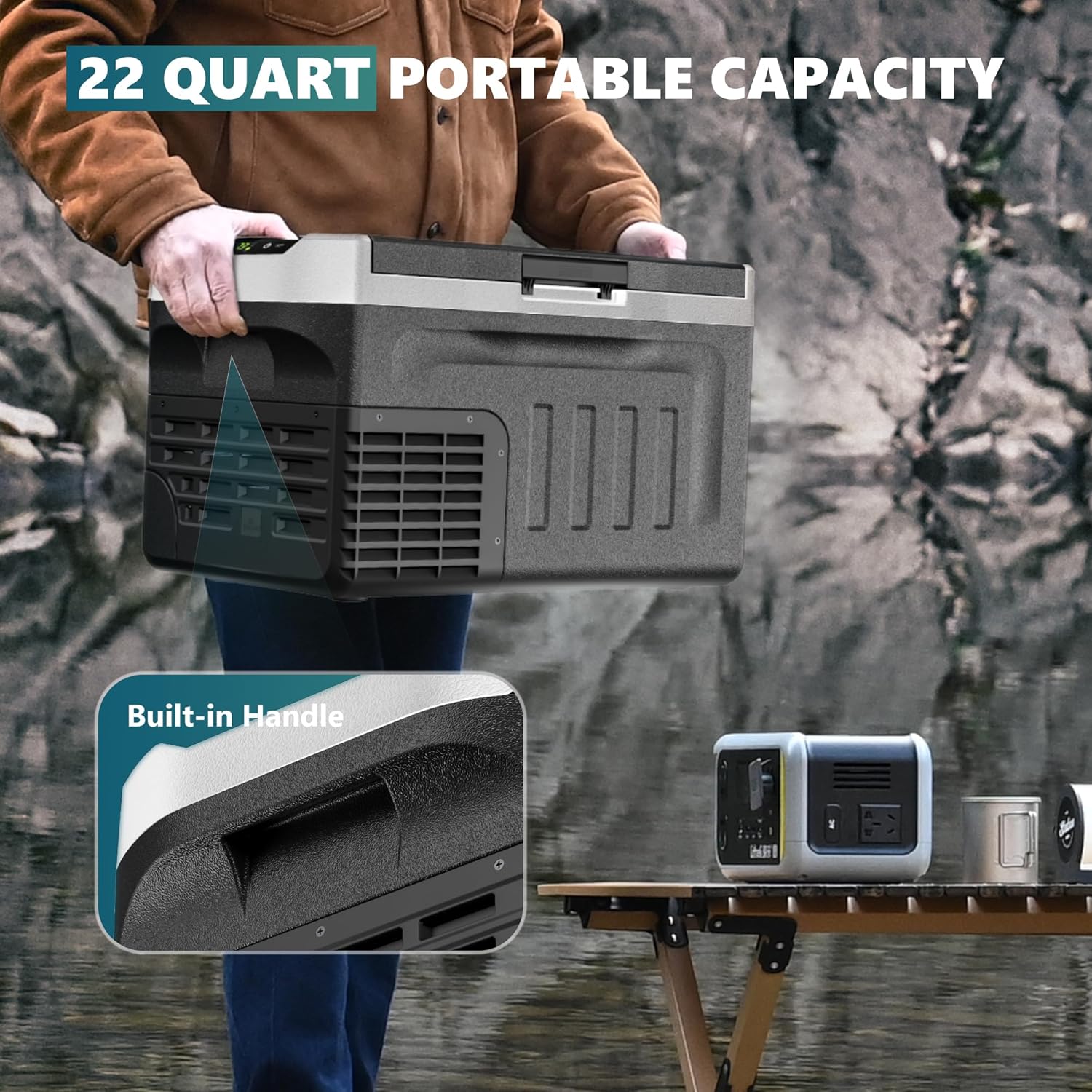 EUHOMY 12 Volt Refrigerator, 12V Car Fridge 22QT(21L) Portable Freezer(-4℉~68℉), Compressor Electric Cooler with 12/24V DC & 110-240V AC, Compressor Electric Cooler for Camping, Travel, Truck