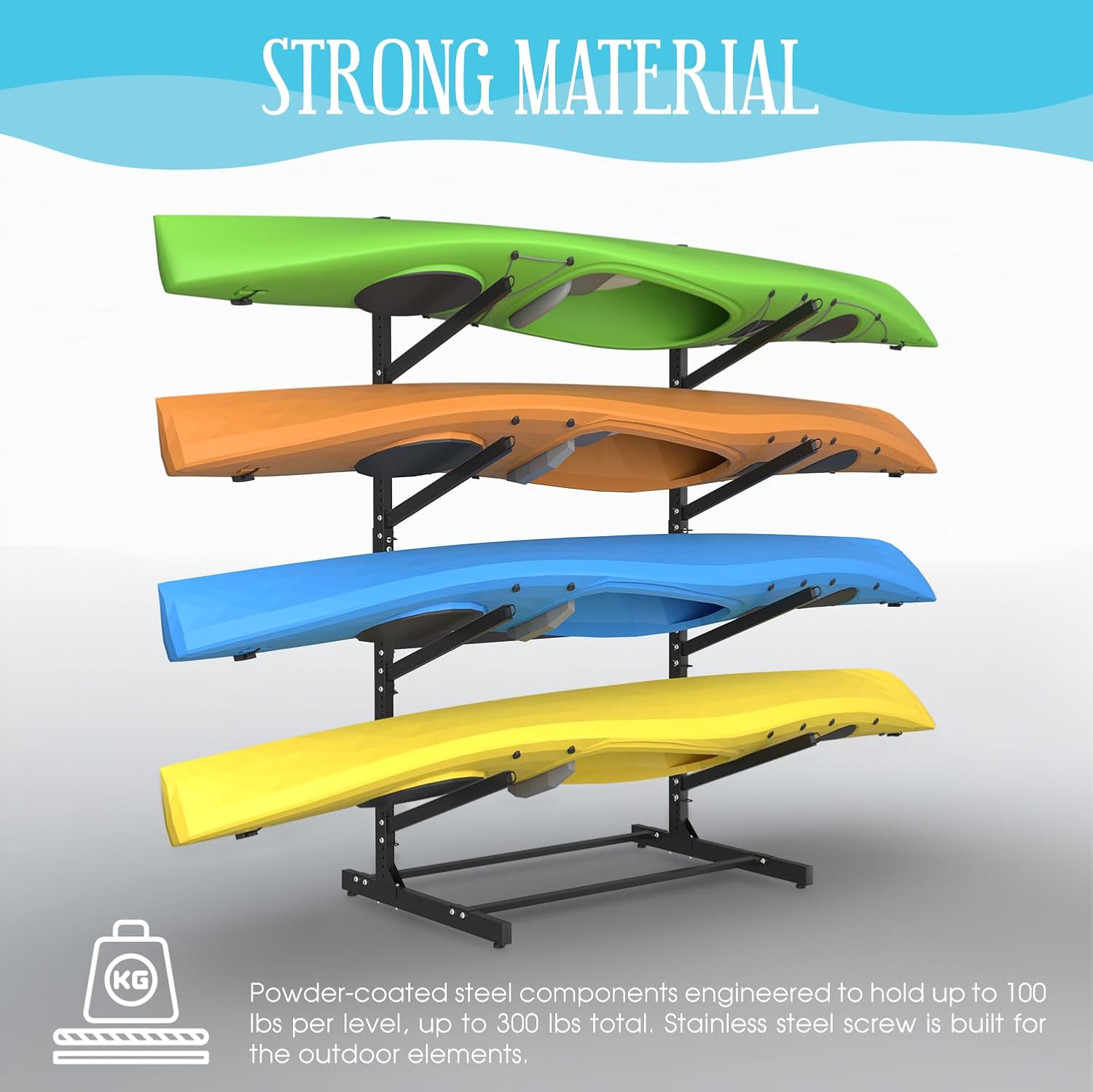 Adjustable Kayak Storage Rack, Freestanding Sup Storage Stand, Weatherproof Canoe Holder, Heavy Duty Paddleboard Bracket, Surfboard Bracket for Indoor, Outdoor, Garage, Shed, Dock (4 Levels)