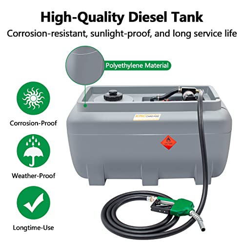 KING CHAO FOO 52 Gallon Portable Fuel Tank, Gasoline Fuel Tank with 12V Electric Fuel Transfer Pump, Diesel Fuel Tank with 19ft Electric Wire & 3 Gears Padlock Manual Fuel Nozzle (Red)