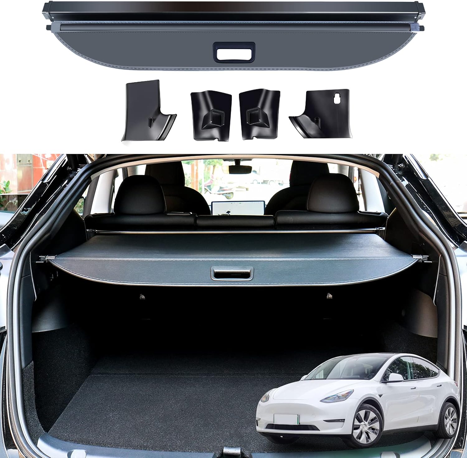 Carwiner Cargo Cover for Tesla Model Y Retractable Rear Trunk Parcel Shelf Security Cover Shielding Shade Accessories Pack of 2