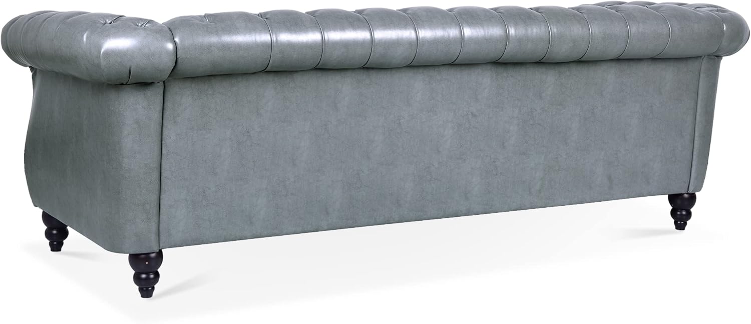 3-Seaters Living Room Clasic Chesterfield Sofa Couch Button Tufted PU Leather Upholstered Sofa&Couch with Luxury Roller Armrest Soild Wood Legs Movable Cushions & Nailhead Decor
