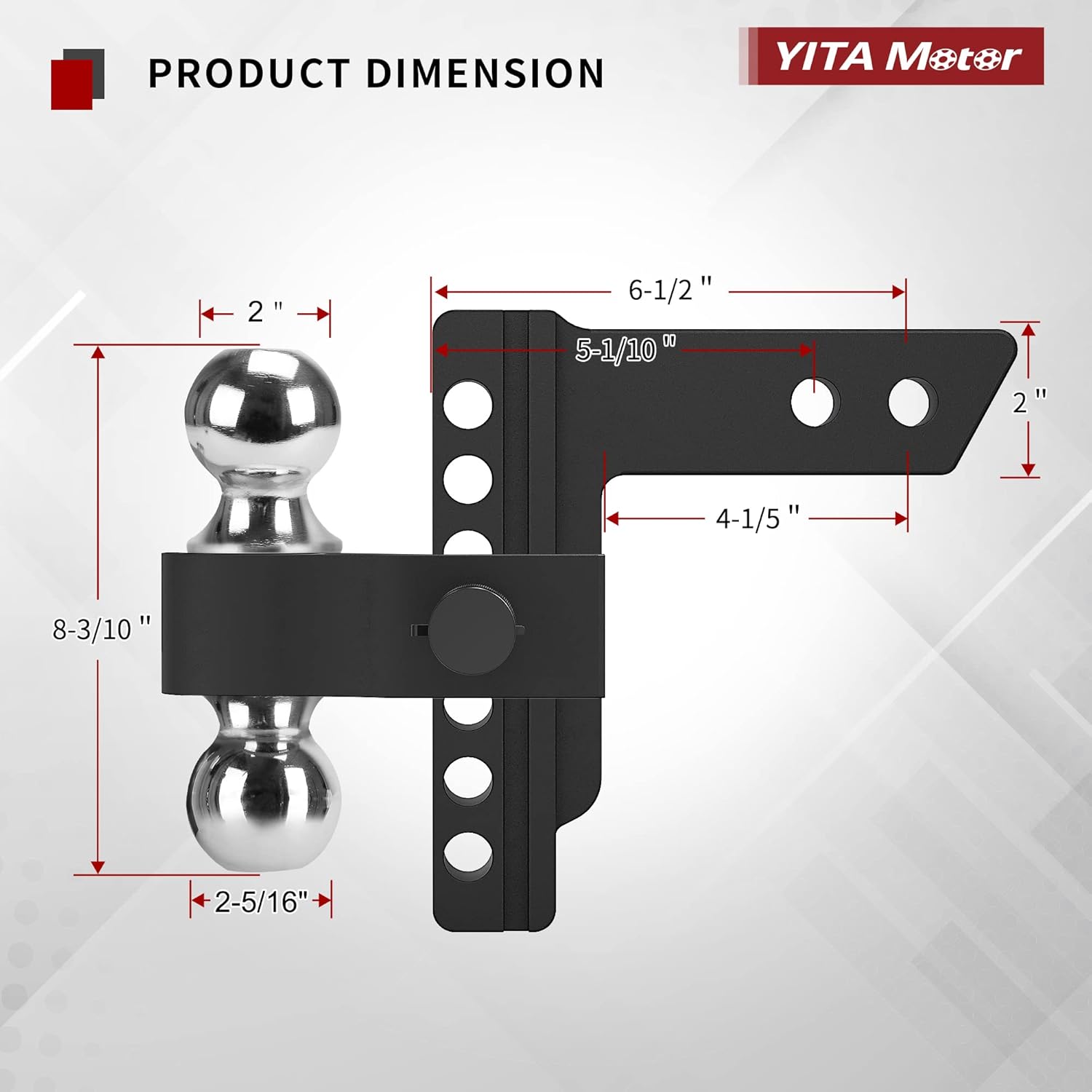 YITAMOTOR Adjustable Trailer Hitch Ball Mount, Fits 2-Inch Receiver, 10-Inch Drop Hitch w/Forged Aluminum Shank, 2-Inch and 2-5/16-Inch Combo Stainless Steel Tow Balls with Double Pin Key Locks, Black