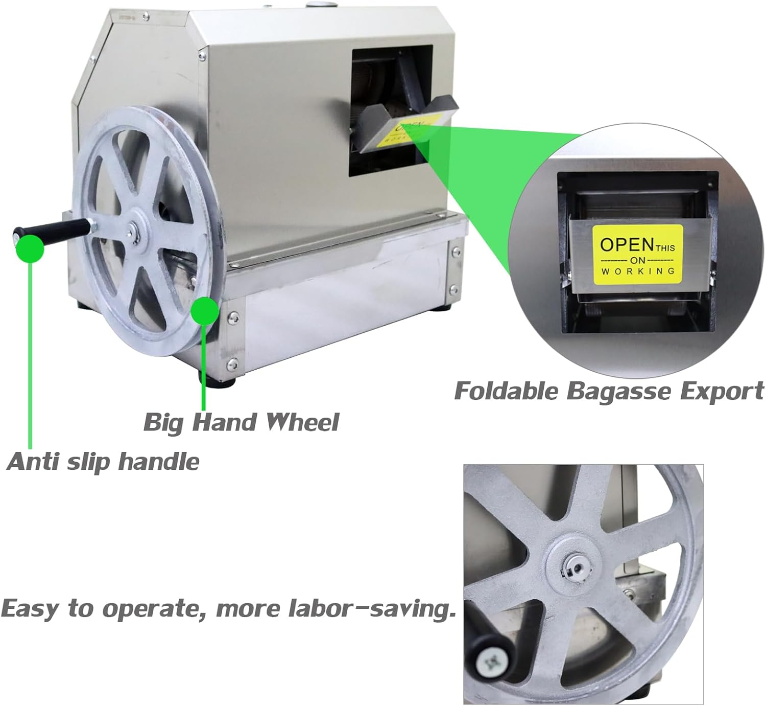Manual Sugarcane Juicer Crusher Machine Commercial Sugar Cane Press Juicer Machine Sugar Cane Extractor Squeezer with 2 Peeling Knives