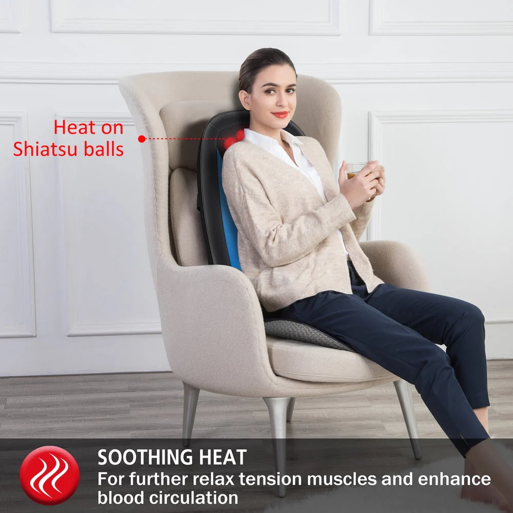 Comfier Shiatsu Back Massager with Heat Deep Tissue Kneading Massage Seat Cushion Electric Chair Pad Black