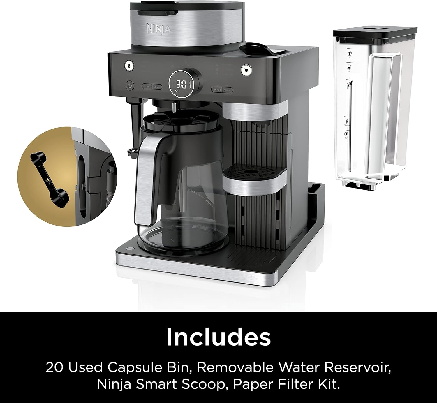 Ninja CFN601 Espresso & Coffee Barista System, 3 Espresso Brew Styles, Single-Serve Coffee & Nespresso Capsule Compatible, 12-Cup Carafe, Built-in Frother, Espresso, Cappuccino & Latte Maker - Black