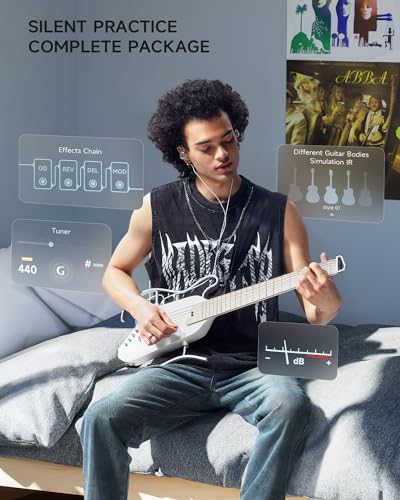 Donner Acoustic Electric Guitar HUSH I PRO Travel Guitar with Multiple Effect Modes Smart Guitarra Kit of Earphone, Gig Bag, Strap, Charging Cable