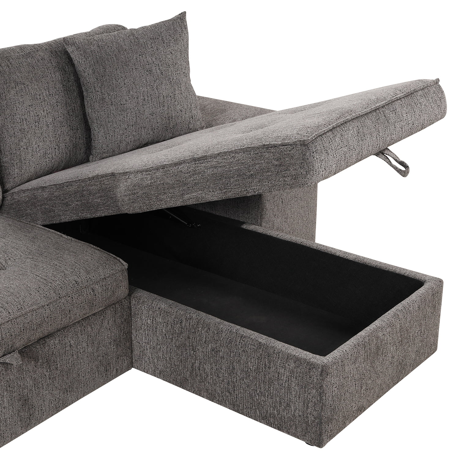 Churanty 104" Reversible Sectional Couch with Pull Out Bed,L Shape 3 Seat Sleeper Sofa with Storage Chaise and 2 Stools for Living Room,Knox Charcoal