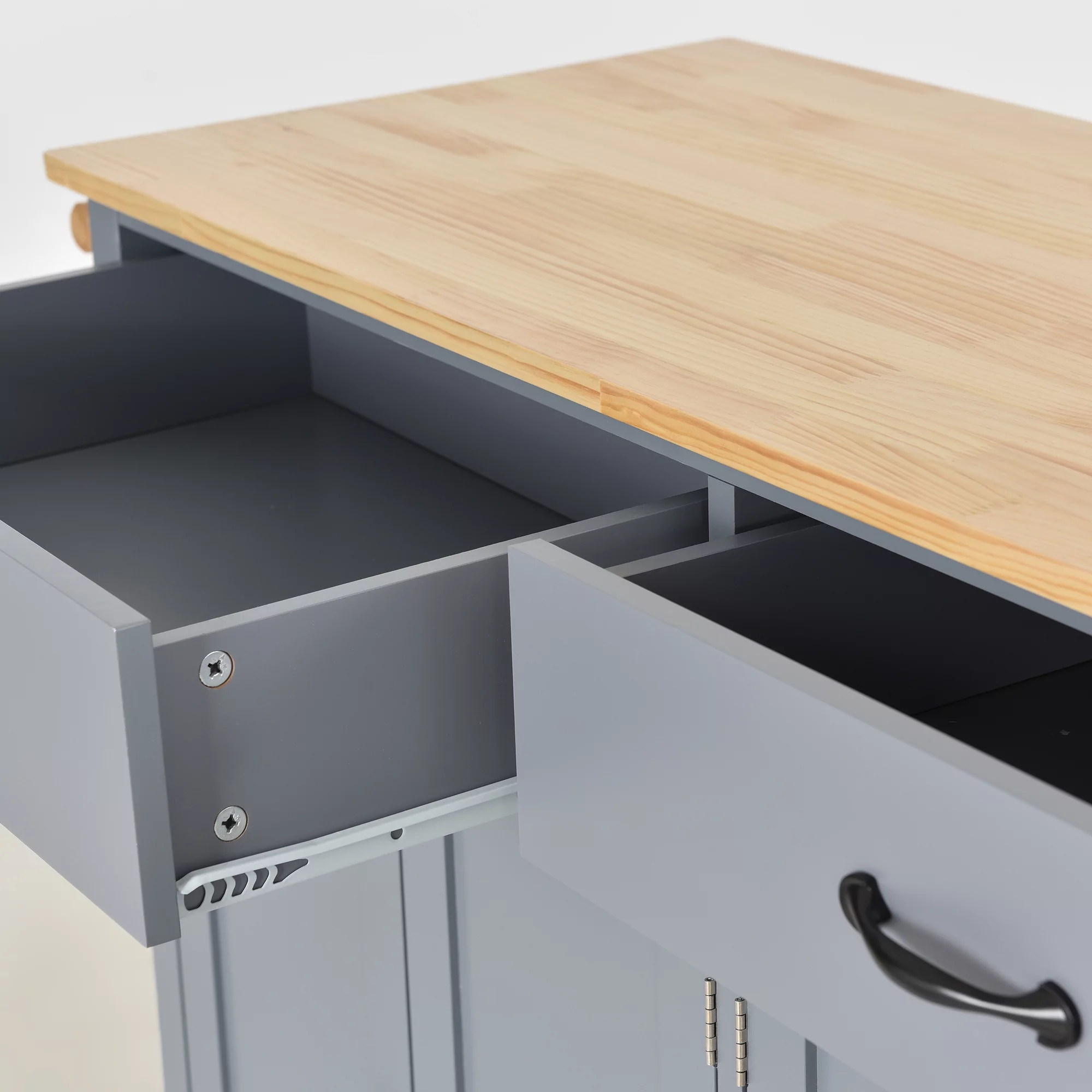 EUROCO Kitchen Island Cart with Solid Wood Top and Locking Wheels, 4 Door Cabinet and Two Drawers, Spice Rack and Towel Rack, Gray