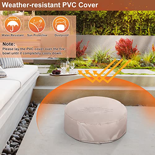 Tangkula 28 Inch Round Propane Gas Fire Pit, Patiojoy 40,000 BTU Stone Look Outdoor Propane Fire Pit with Lava Rocks & PVC Cover, Faux Stone Gas Fire Pit Table for Patio, Courtyard, Garden (Brown)