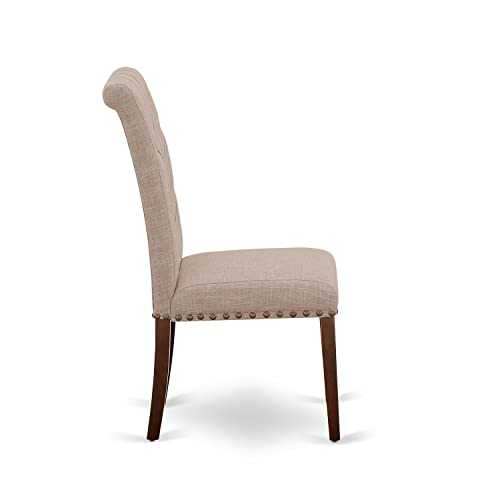 East West Furniture BRP2T02 Parsons Dining Button Tufted Nailhead Trim Light Beige Fabric Upholstered Chairs, Set of 2, Linen White