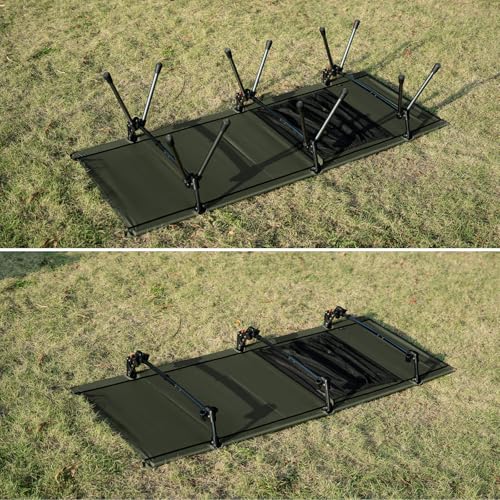 OneTigris SUPRANUBIS Camping Cot, Height Adjustable with Cot Leg Extenders, Strong Support 330lbs, Portable Folding Bed for Camping, Hiking, Travel, Truck, Beach, Office Nap (Ranger Green)