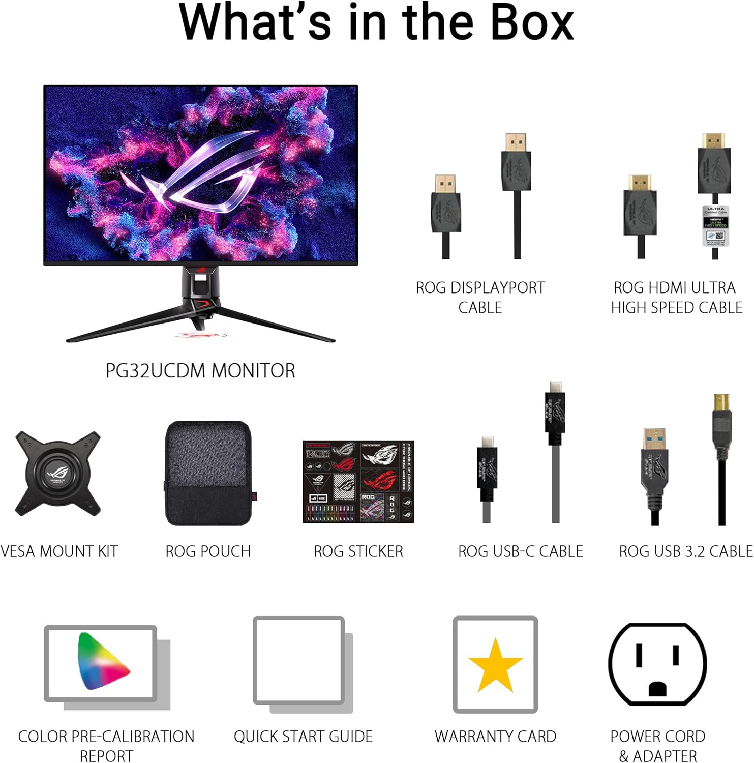 ASUS ROG Swift 32” 4K OLED Gaming Monitor (PG32UCDM) - UHD (3840 x 2160), QD-OLED, 240Hz, 0.03ms, G-SYNC Compatible, Custom Heatsink, Graphene film, 99% DCI-P3, True 10-bit, 90W USB-C, 3 year warranty